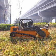 AIWEIYA orange tracked flail mower in grass front view
