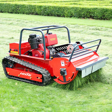 LEITE red tracked mini robot mower lifestyle shot