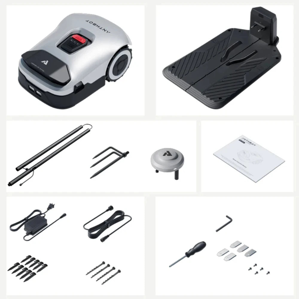 Anthbot Genie 800 accessories and tools laid out in compact set
