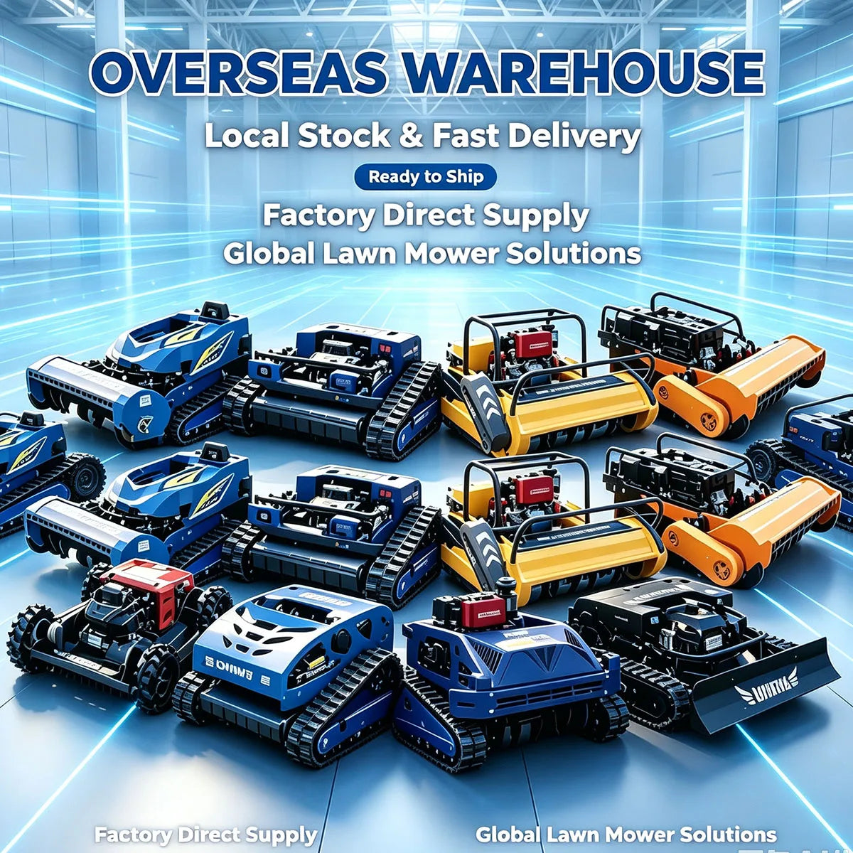 AIWEIYA remote-controlled tracked vehicles packaging shot with blue, orange, yellow models