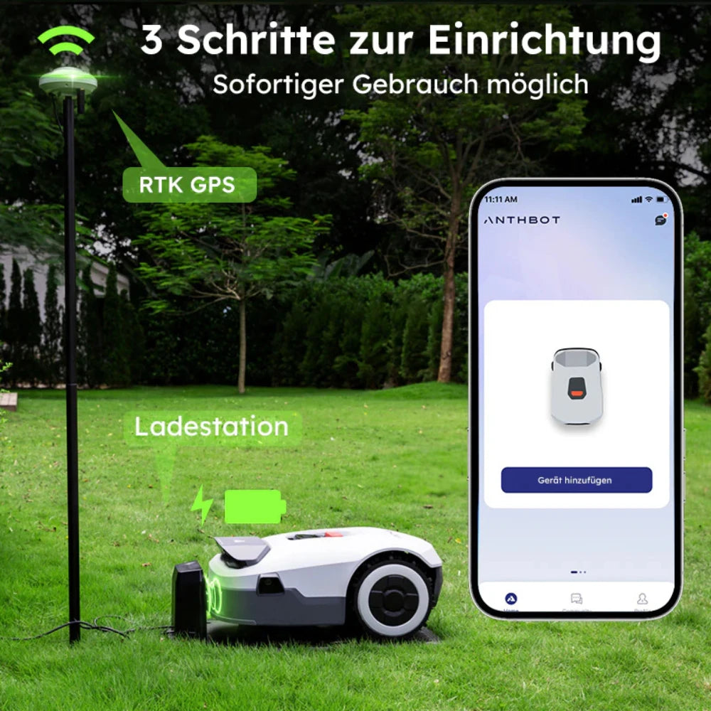ANTHBOT Genie 800 lifestyle shot with smartphone app setup instructions