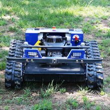 AIWEIYA tracked mower blue remote crawler, side view with front camera