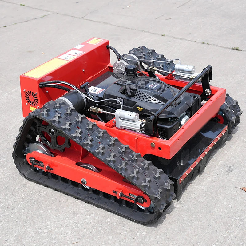 SAAO robot slope crawler snow blower, red tracked vehicle, control panel, side view