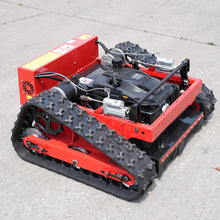 SAAO robot slope crawler snow blower, red tracked vehicle, control panel, side view