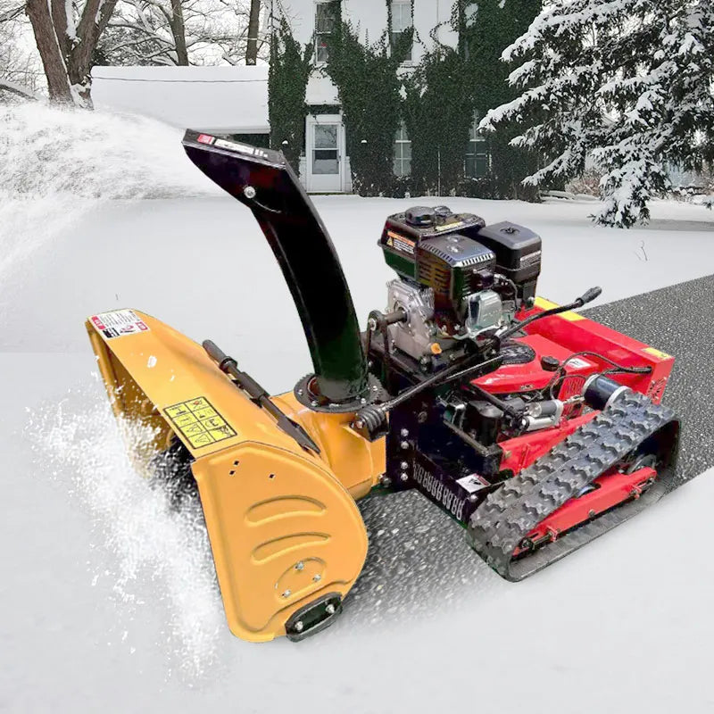 SAAO robot slope crawler snow blower, yellow tracked wheels, lifestyle side view