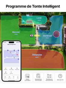 Anthbot M9 app interface screenshot, lawn layout and data visualization
