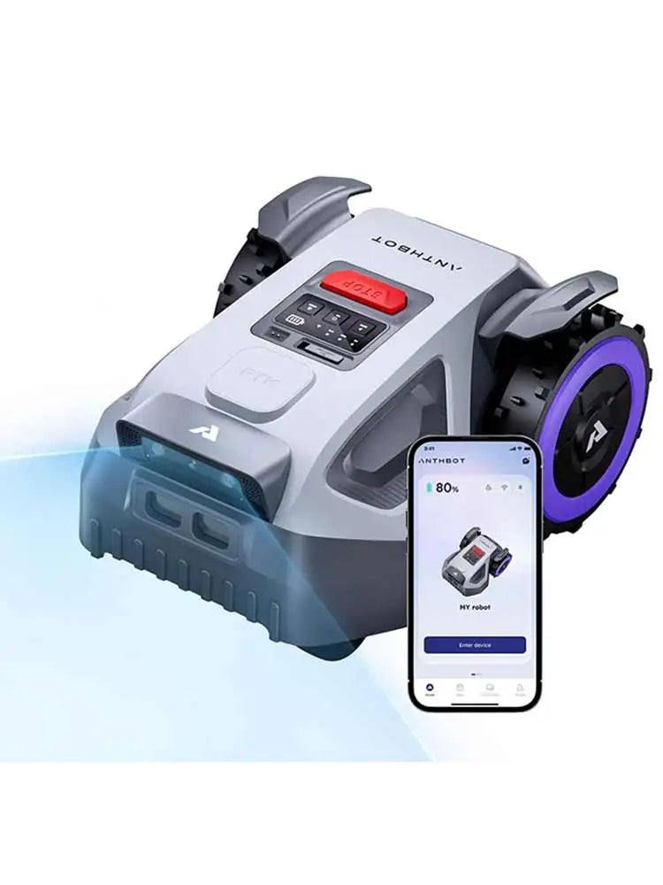 Anthbot M9 app-controlled robotic pool cleaner with LED lights on white