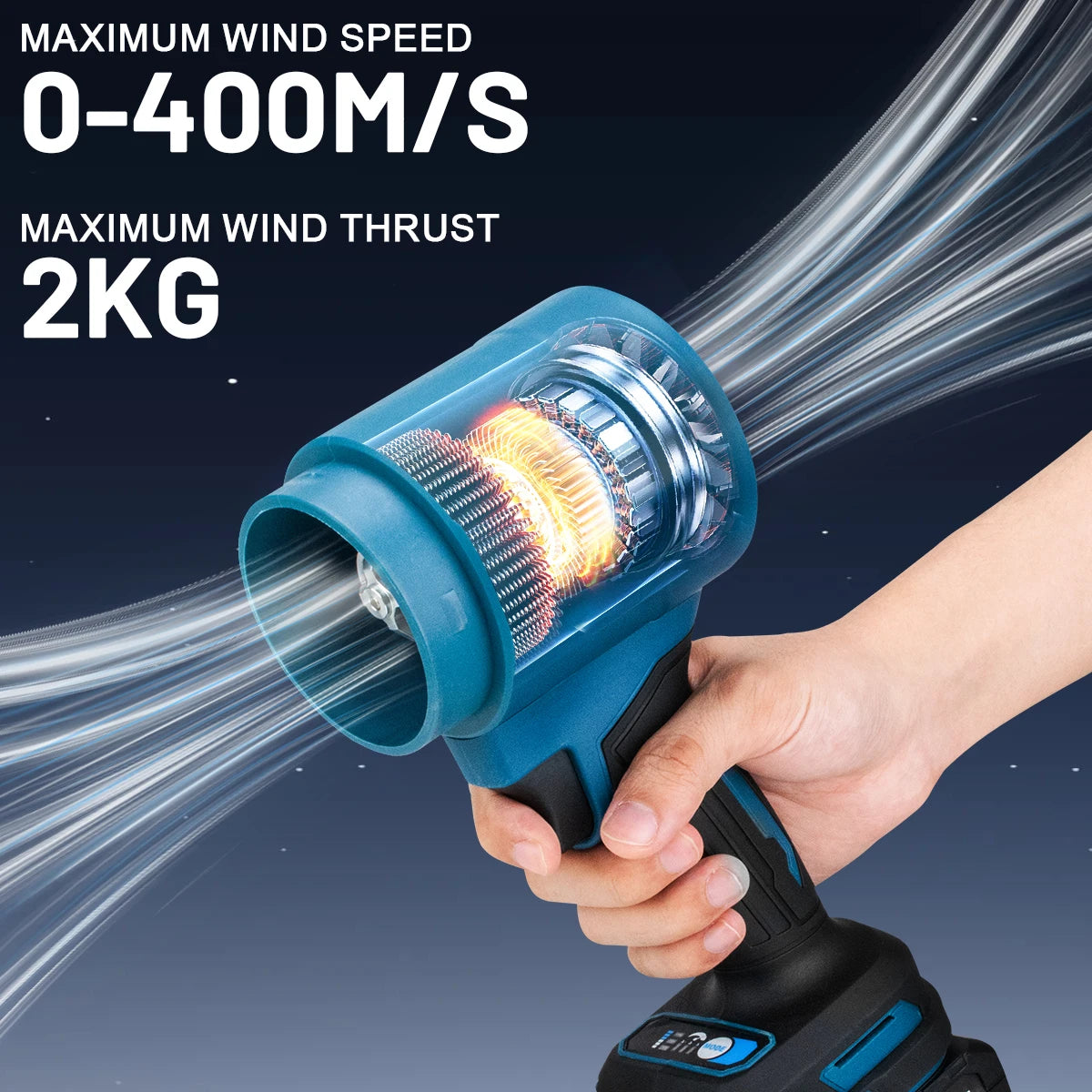 Gisam brushless motor comparison, blue and black blower with gray accents