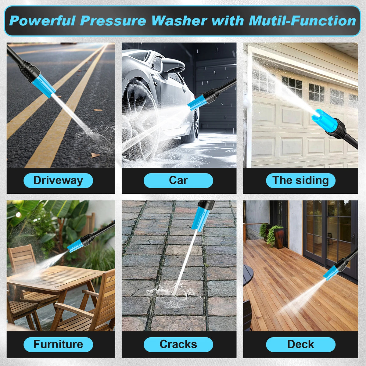 Gisam pressure washer attachments, various nozzles for cleaning versatility