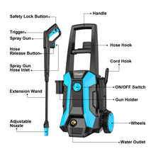 Gisam pressure washer front view, trigger gun and wheels