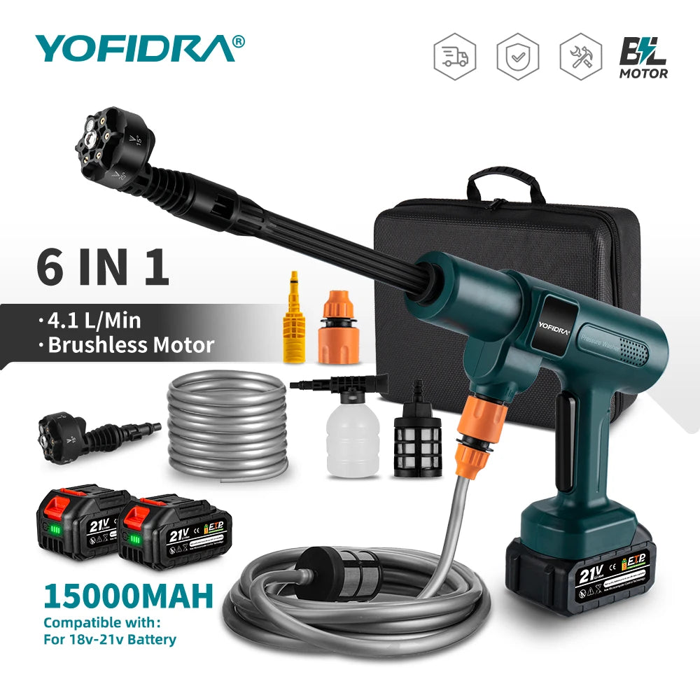 Yofidra 6 in 1 pressure washer kit in blue, black, orange packaging