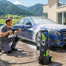 Pressure washer packaging with product image and feature list