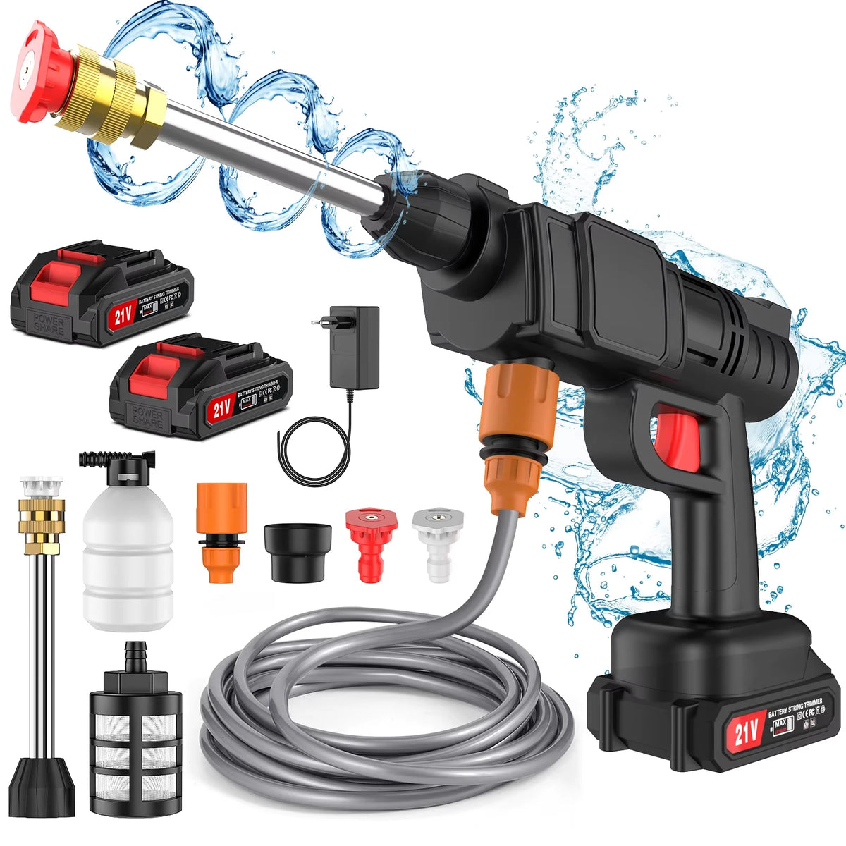 Cordless car wash pressure washer lifestyle, black orange silver