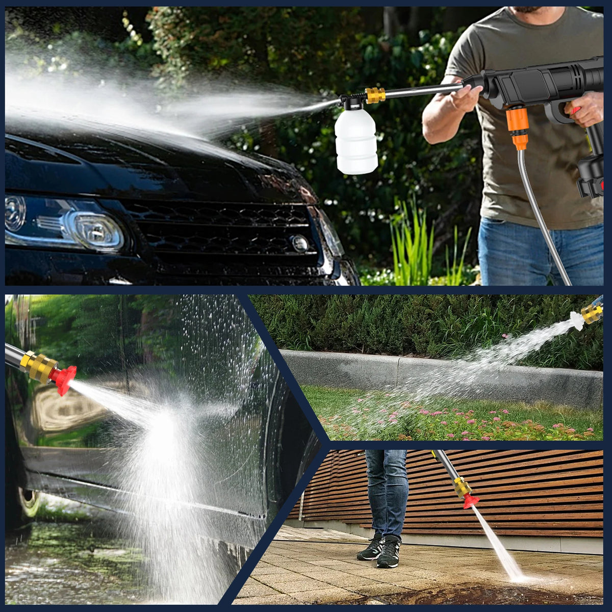 Pressure washer in use lifestyle, blue black high pressure