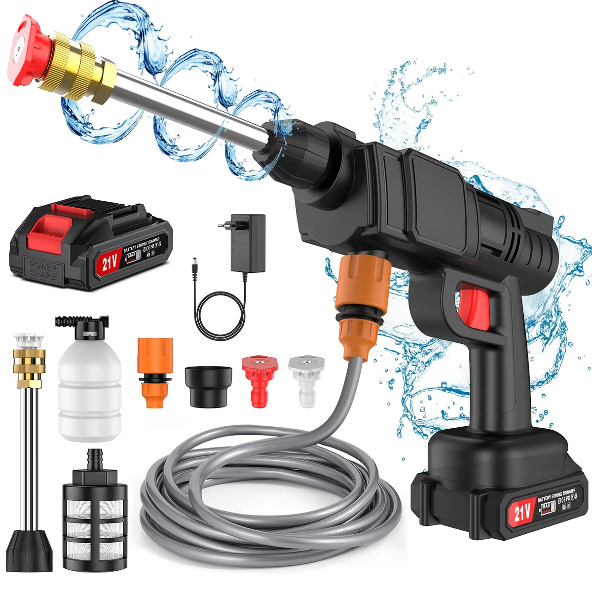 Pressure washer kit packaging, battery included multiple attachments