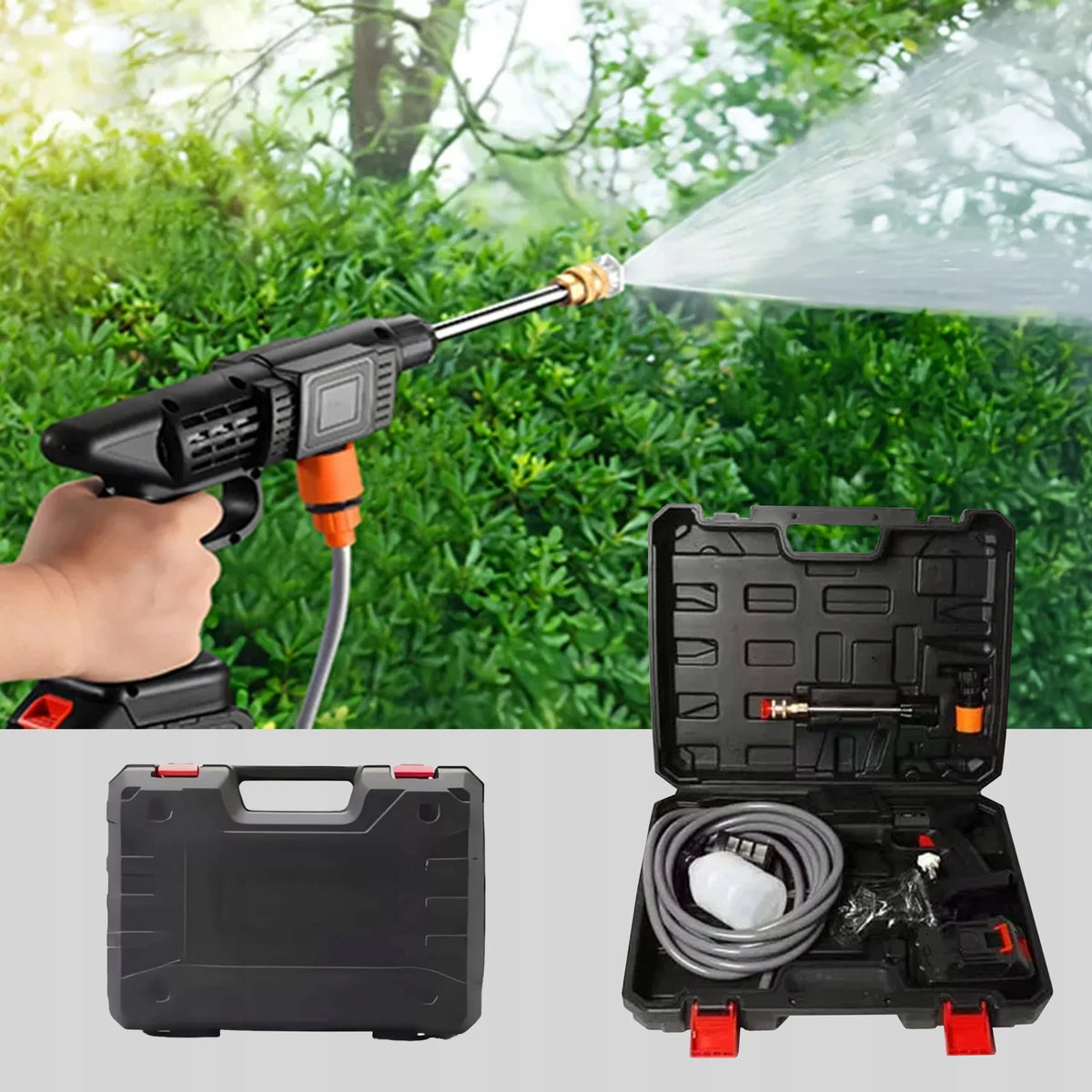 Cordless pressure washer lifestyle, adjustable spray nozzle with battery included