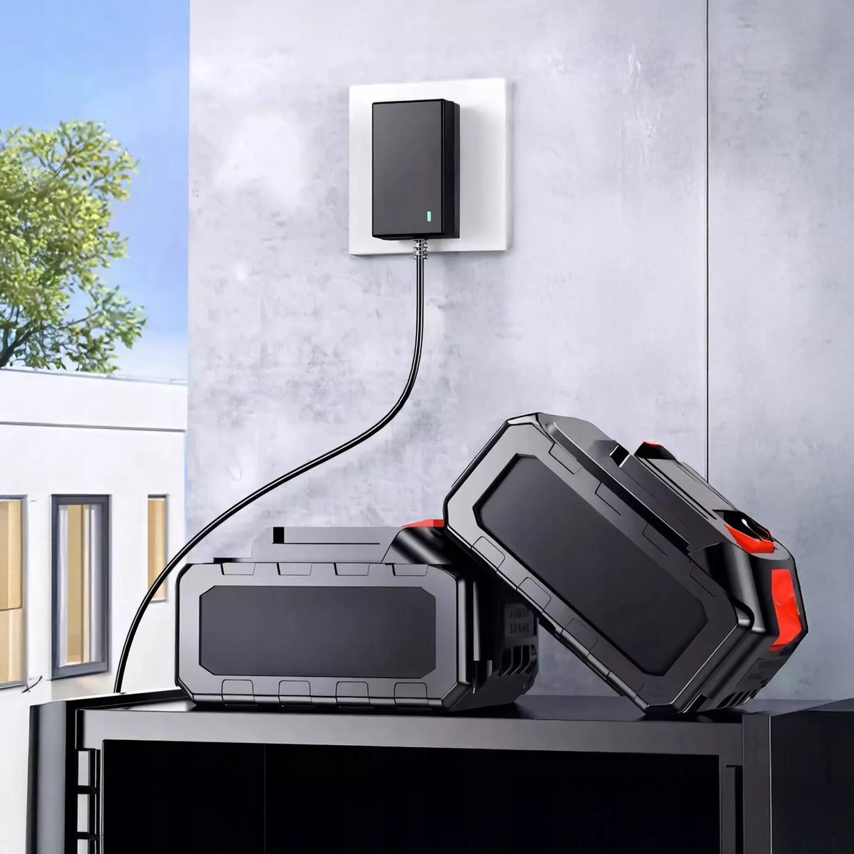 Cordless pressure washer charging devices, wall charger with two units