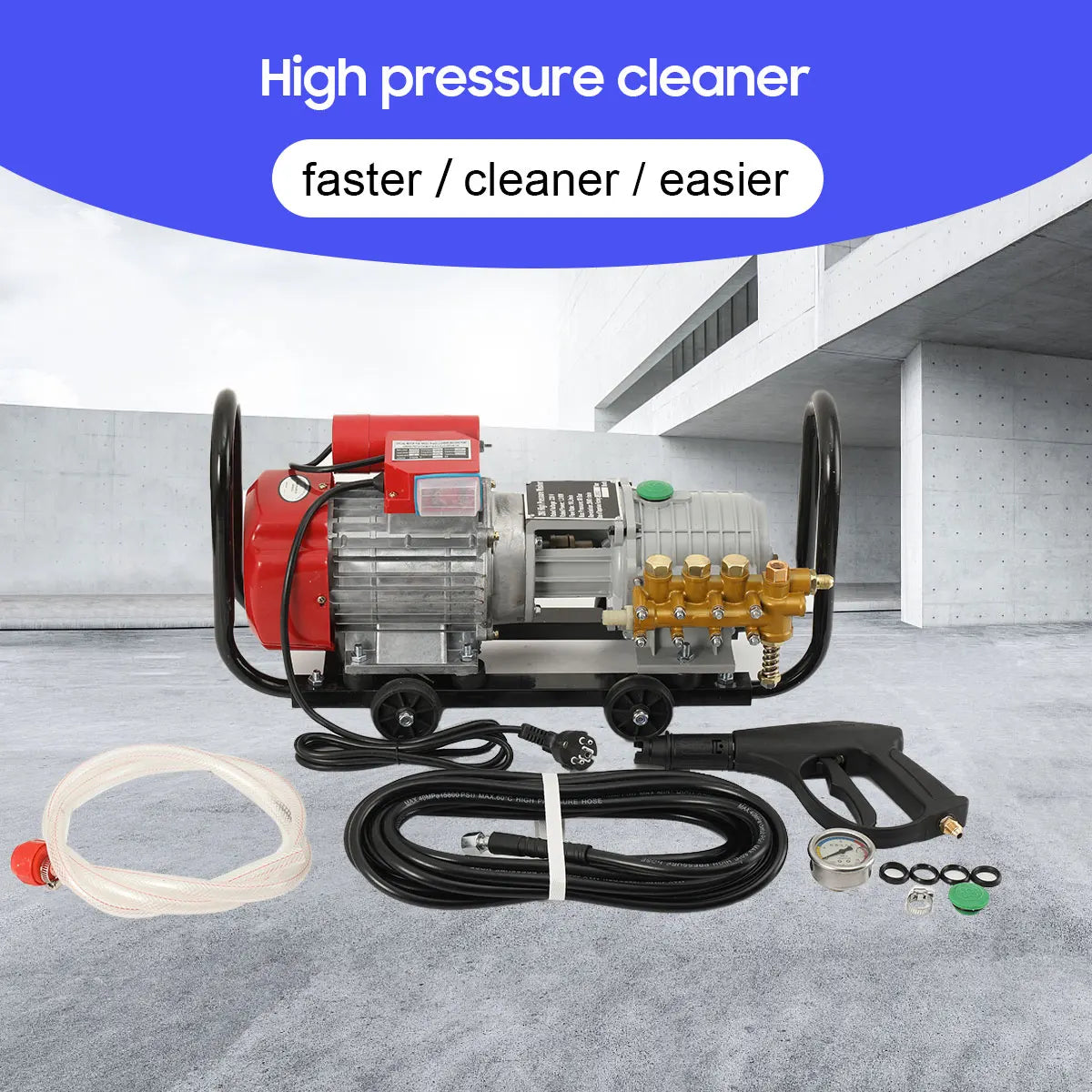 High pressure cleaner front view with washer and cleaner included