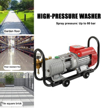 High pressure washer in red, silver and black, various surfaces