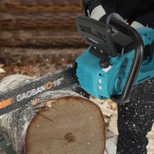 3500W 16 inch cordless chainsaw cutting wood detail with safety features