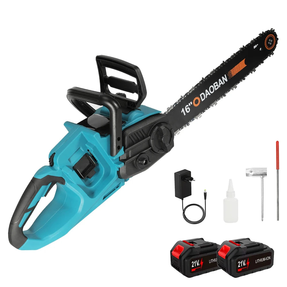 3500W 16 inch cordless chainsaw kit packaging, batteries included with accessories