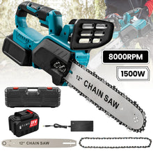3500W 16 inch cordless chainsaw front view, battery pack and guide bar