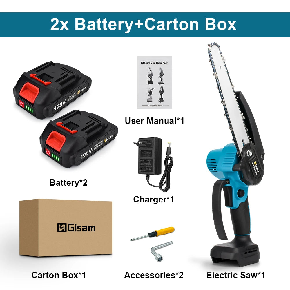 Gisam cordless saw features detail, protection handle and trigger button