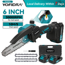 Yofidra 6 inch chainsaw packaging, black teal white box