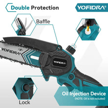 Yofidra chainsaw safety feature close-up, safety lock, black teal