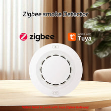 Zigbee smoke detector lifestyle shot, white unit with red accents
