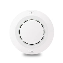 Front view of white smoke detector with circular safety design