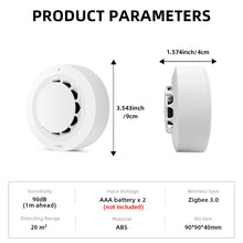 Smoke alarm parameters detail, white detector with control buttons