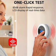 CPVan 2-in-1 smoke CO detector, close-up with LED display and one-click test