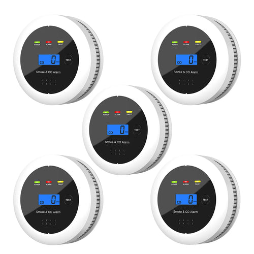 CPVan 2-in-1 smoke CO detector, black and white front view with digital display