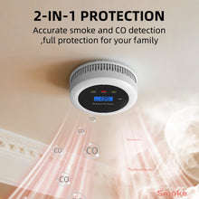 CPVan 2-in-1 smoke CO detector, front view in black and white on natural background