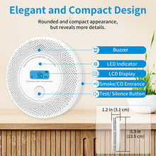 2 in 1 WiFi smoke CO detector compact detail, elegant white-blue design