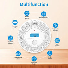 2 in 1 WiFi smoke CO detector detail close-up, digital display and functions
