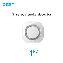PGST wireless smoke detector package, white and gray, wireless smoke detector contents