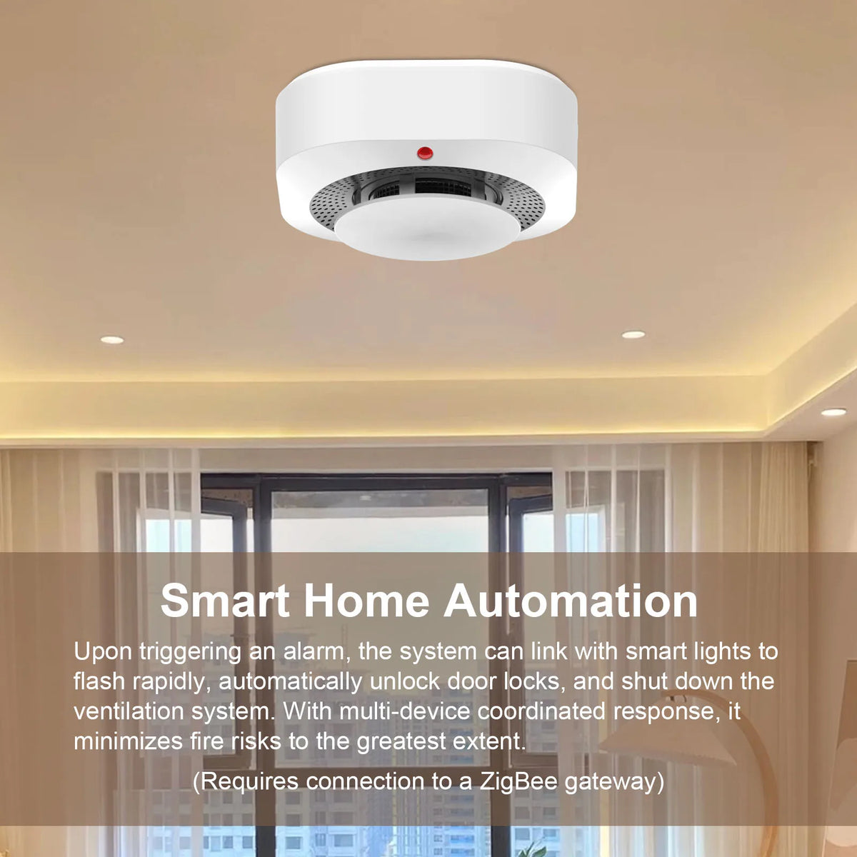 ZigBee WiFi smoke detector ceiling-mounted white unit