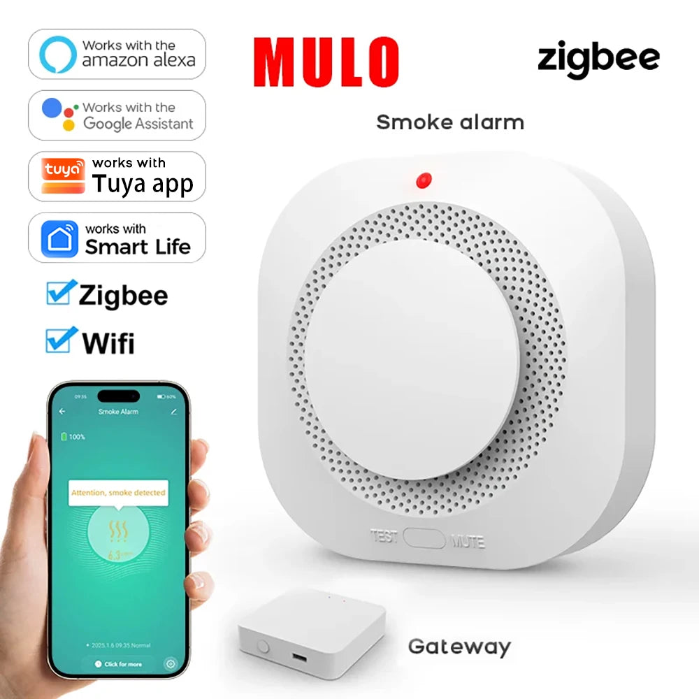 ZigBee WiFi smoke detector lifestyle in white with green accents