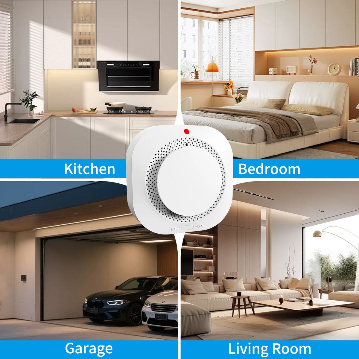 PGST WiFi smoke detector control dial detail, white and blue