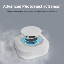 PGST WiFi smoke detector sensor detail, white and blue photoelectric module