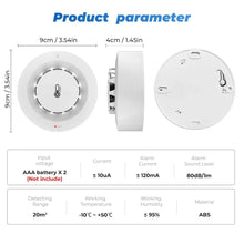 ONENUO white and blue smoke detector technical specifications image