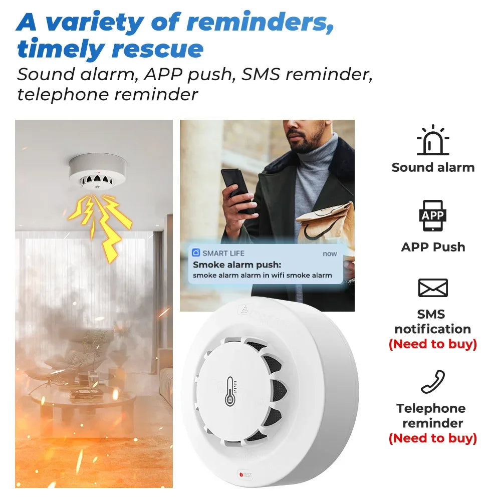 ONENUO white smoke detector detail close-up, sound alarm reminder feature