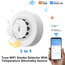 ONENUO white WiFi smoke detector lifestyle view, 3-in-1 temperature and humidity sensors
