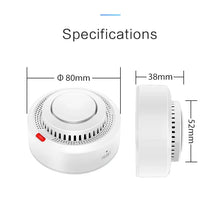 Tuya WiFi smoke detector specifications detail, white with red indicator