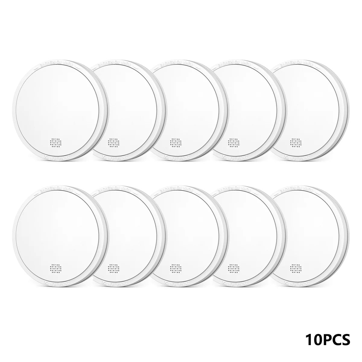 Independent smoke alarm detail, white round design on white background