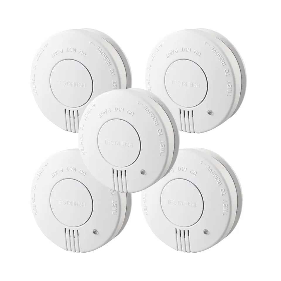 CCEsafety SA10 smoke detectors lifestyle shot with five white units