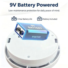 CCEsafety SA10 white smoke detector detail, 9V battery powered