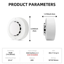 Smoke detector parameters detail with dimensions shown on screen